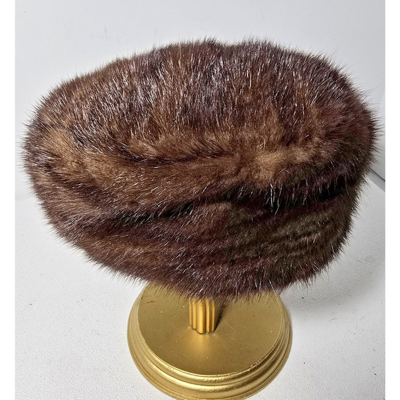 Vintage Oval Room Ohrbach's Brown Tones Mink Fur Hat Pillbox Style - Picture 1 of 8